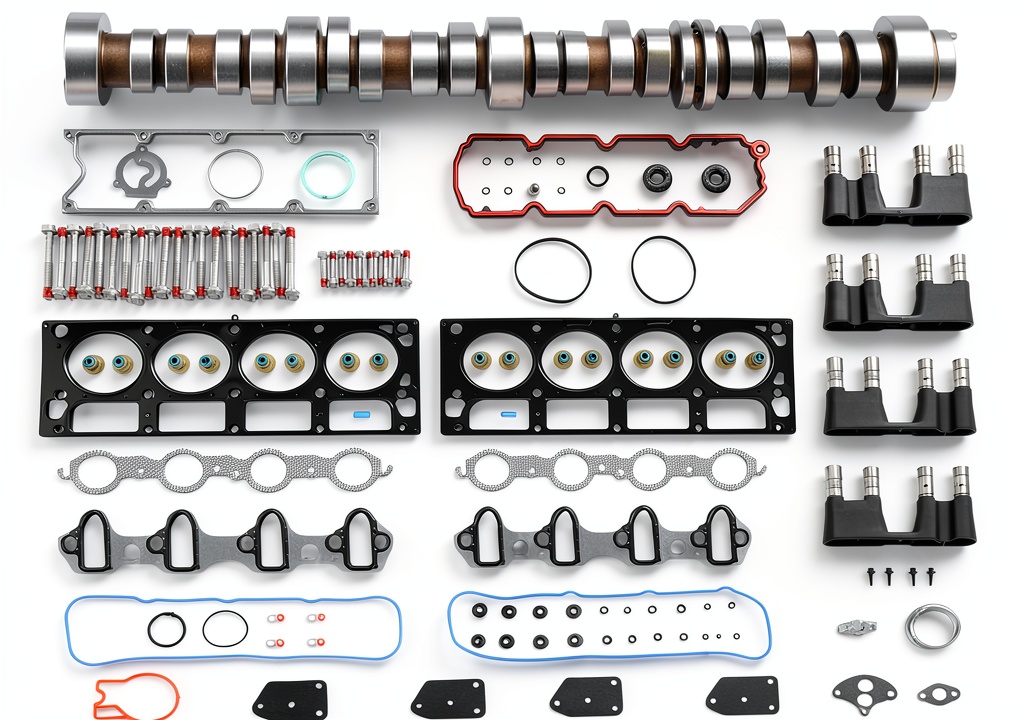 TorquelNova camshaft kit components laid out on a garage workbench