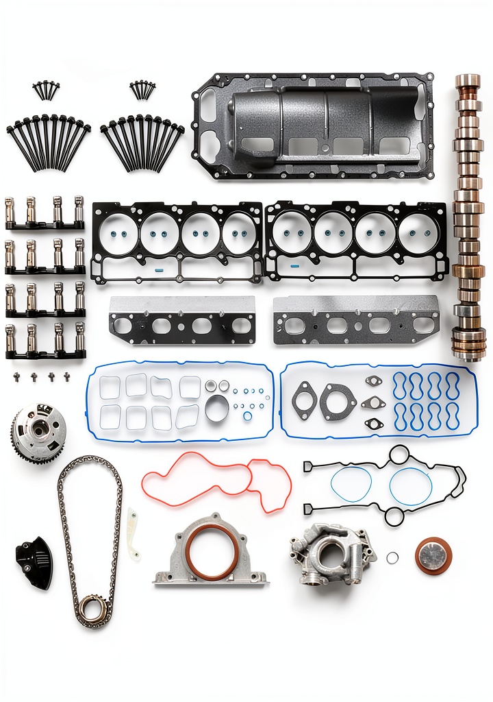 Installing TorquelNova polished camshaft kit for 5.7L V8 on a wooden workbench